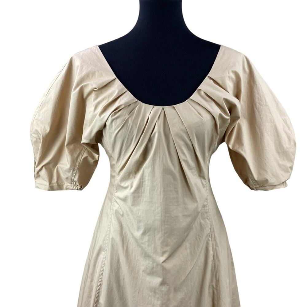 No Promise Lilli Midi Dress Size S Tan 100% Cotton Puff Sleeves New With Tags